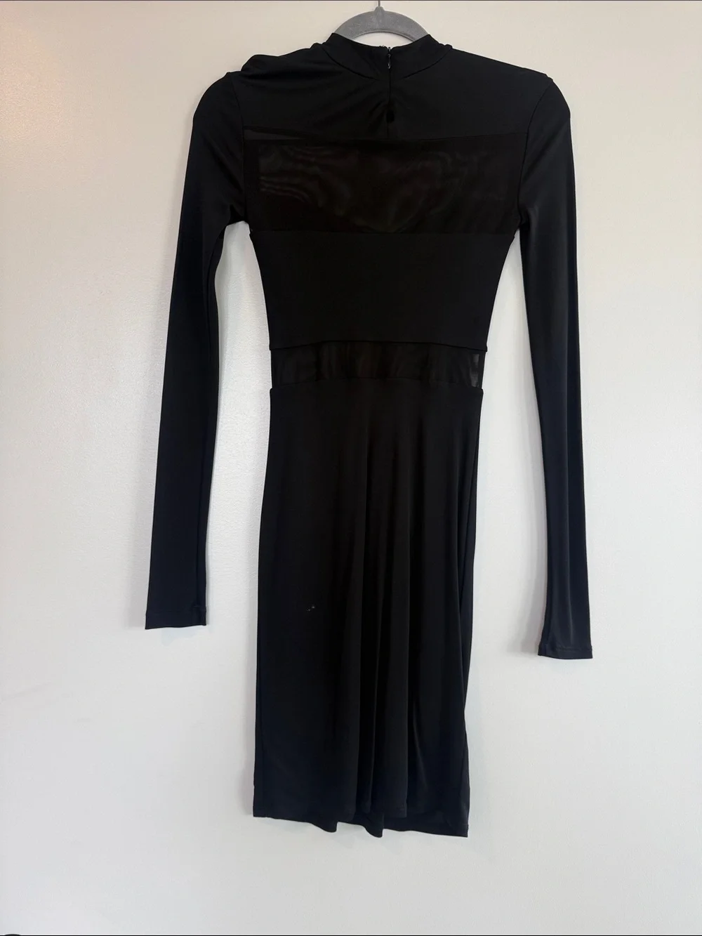 STAUD Falcon Dress Black Long-Sleeve Mesh-Panel Dress - Picture 3 of 5